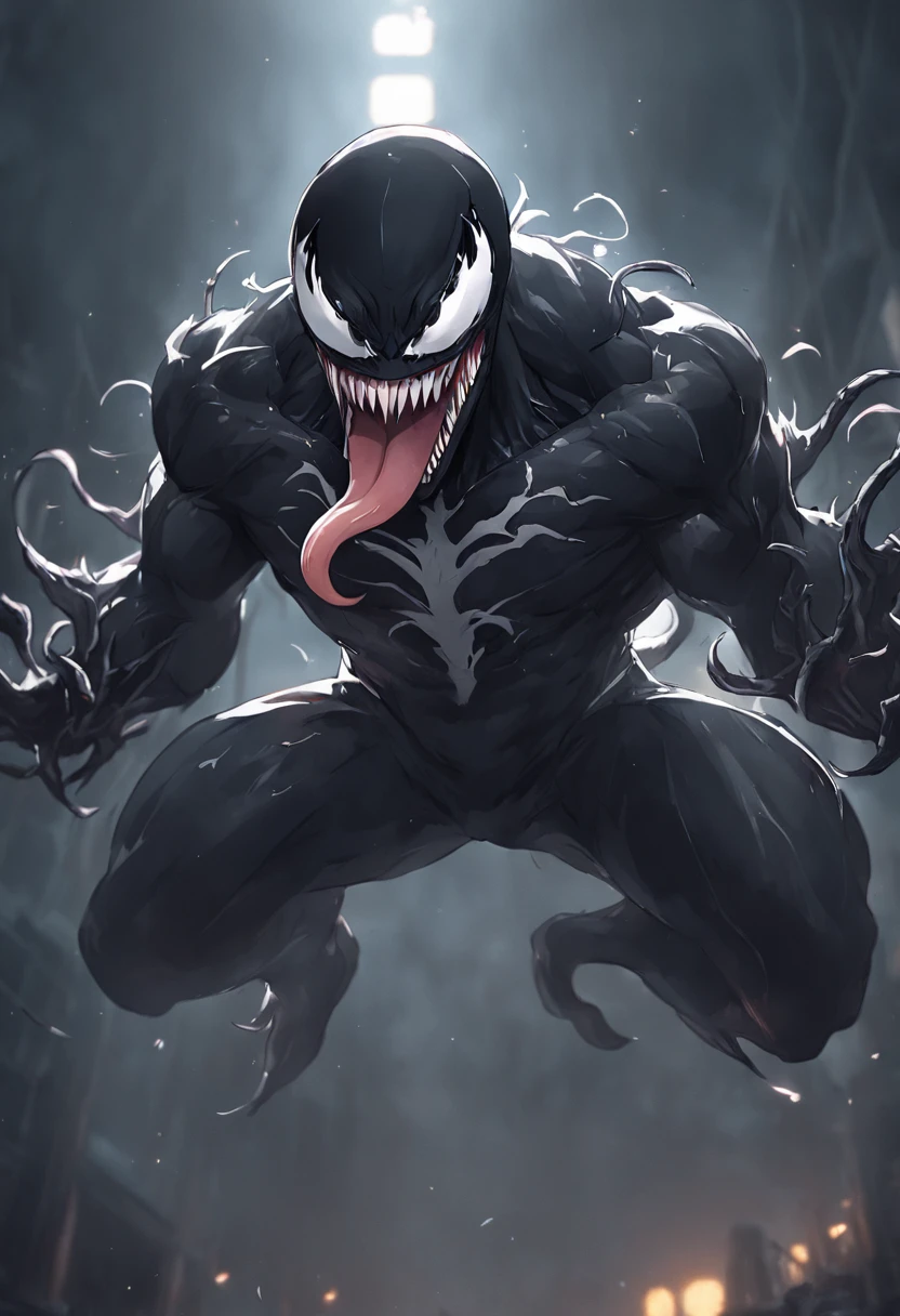 A black and white drawing of a venom with a long tongue - SeaArt AI