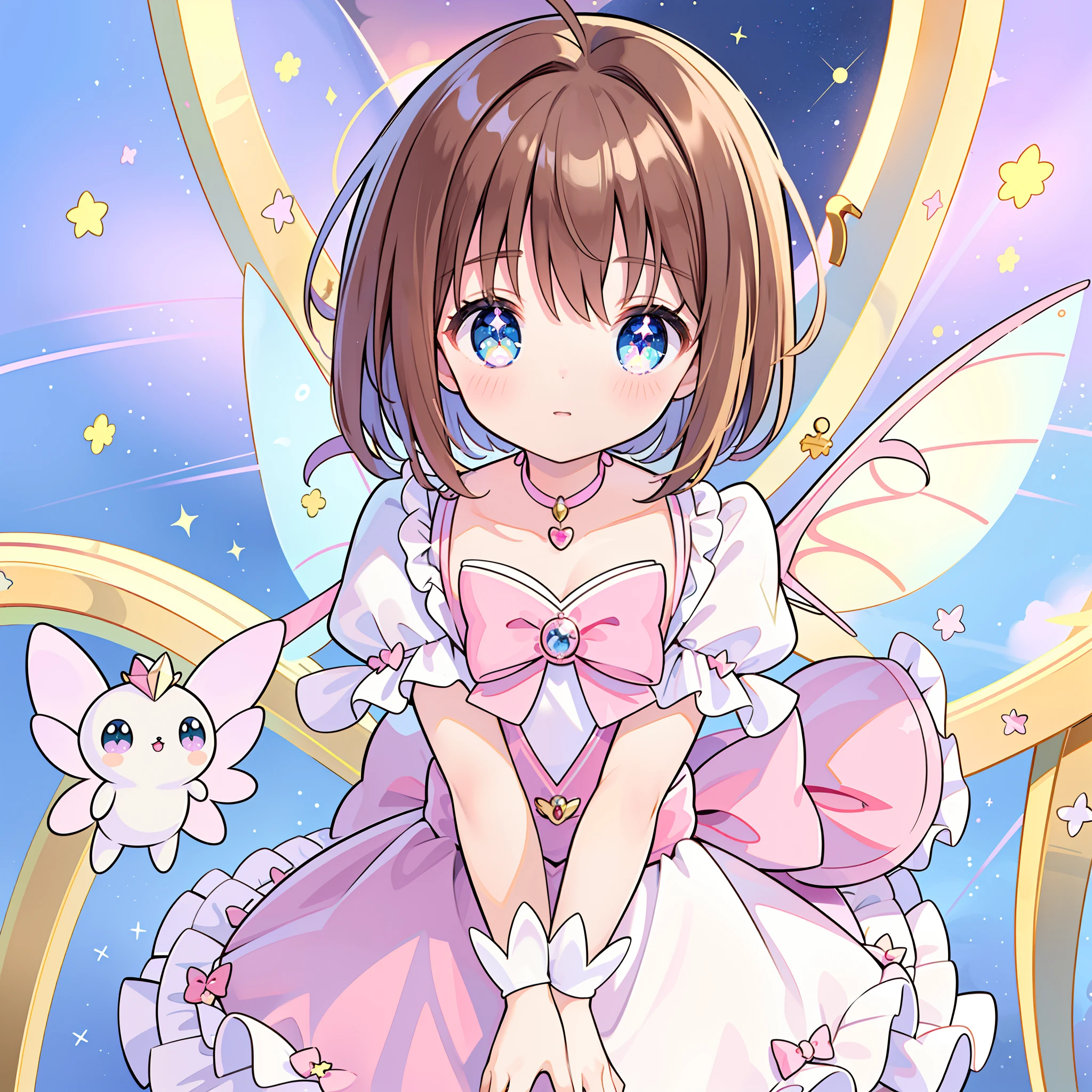 masterpiece, best quality, portrait of magical girl, sparkling magical girl, magical , cardcaptor sakura, clean and meticulous anime art, magical girl anime mahou shojo, beautiful anime art style, cute anime girl portraits, zerochan art, lovely art style, astral fairy, Soft anime illustration