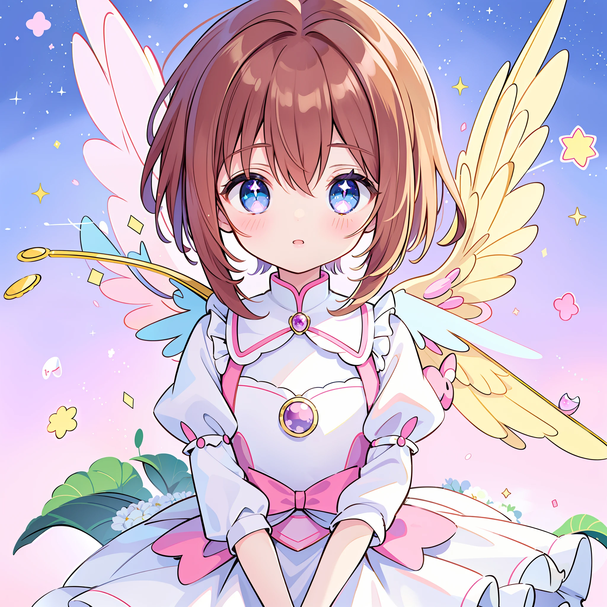 masterpiece, best quality, portrait of magical girl, sparkling magical girl, magical little girl, cardcaptor sakura, clean and meticulous anime art, magical girl anime mahou shojo, beautiful anime art style, cute anime girl portraits, zerochan art, lovely art style, astral fairy, Soft anime illustration