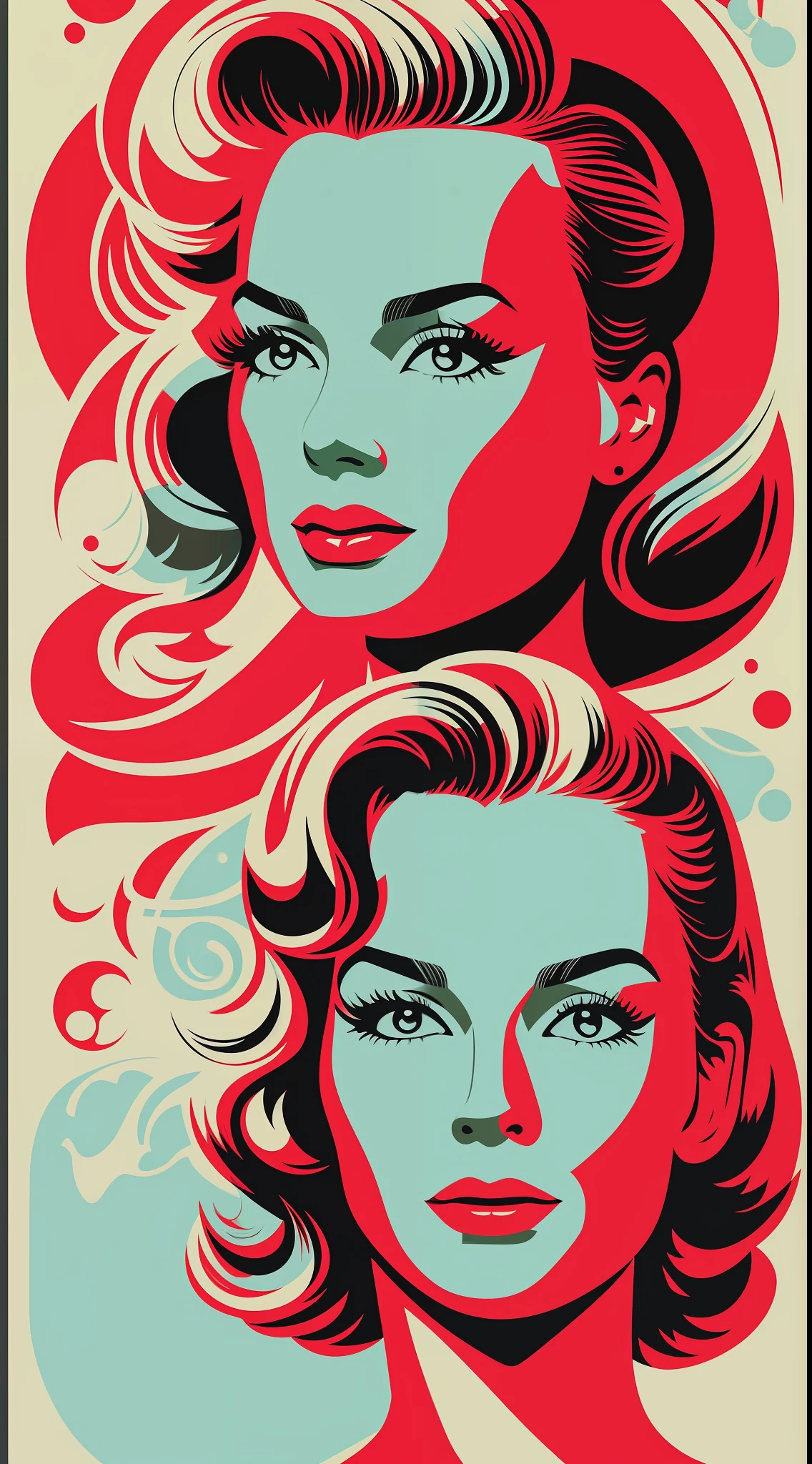 Vector for T-shirt print of a female face style 50's science fiction movies, 60s old movie style image, image with white background, highlighting the stylized image of space films from the 50s and its look
