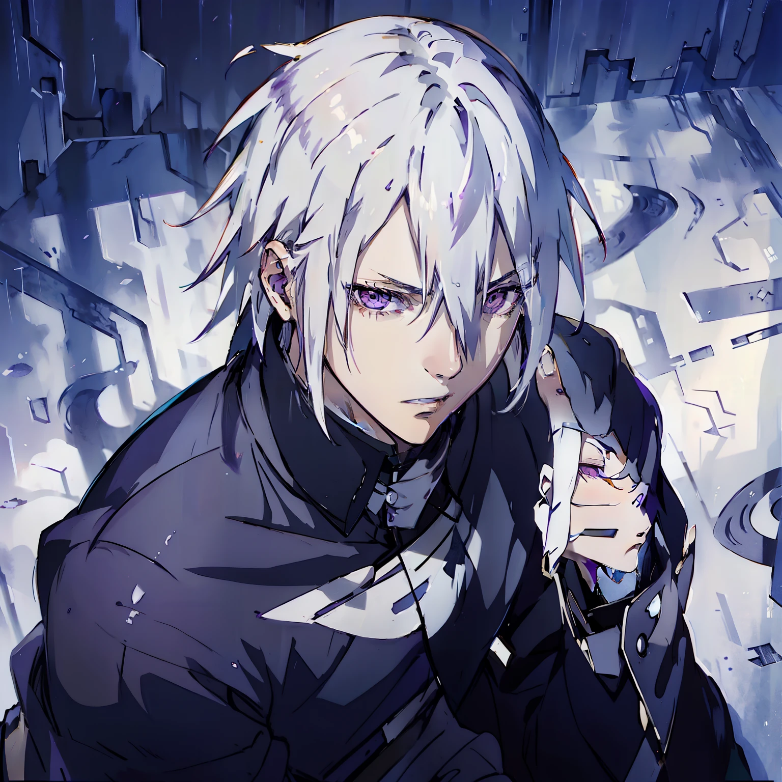 Boy with white hair and purple eyes