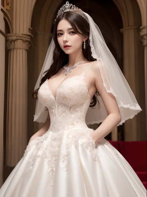 (masutepiece),(Best Quality), (Super Detail),((Very delicate and beautiful)),Focus on character,Dynamic Angle,Looking at Viewer,((Solo)),Standing,((Full body)),((One princess in a voluminous skirt and gorgeous ball gown wedding dress)),((June bride)),Detai...