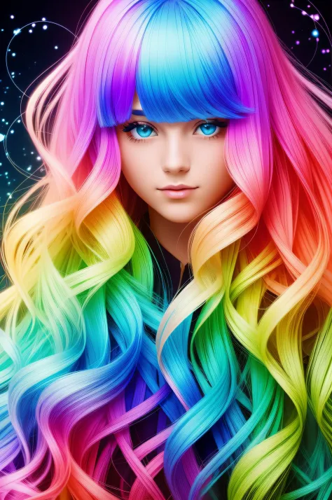 mysterious girl with magical hair that glowed in variant colors like red yellow green blue