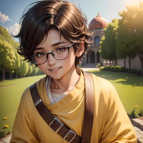 (masterpiece),(best quality:1.0), (ultra highres:1.0), detailed illustration, 8k, 1boy, anime boy, wearing punjabi, smiling, glassses, detailed face, perfect face, anime eyes, detailed eyes, dark brown eyes, detailed hair, highlights in hair, sunny, day ti...