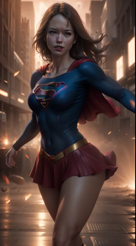 "sizzling Supergirl dancing, hyper-realistic, high-definition, 8k resolution, cinematic, reminiscent of Jim Lee's art, rendered ...