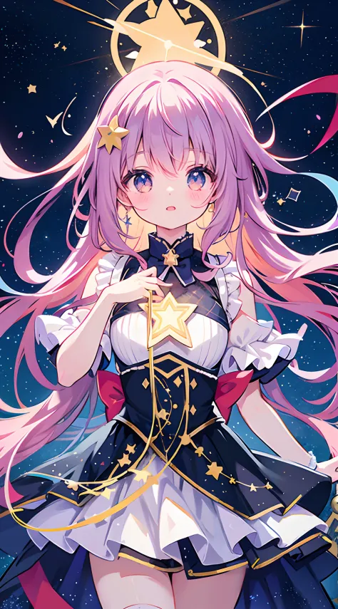 Anime girl with a star and a wand on her head, sparkling magical girl, portrait of the magical girl, beautiful celestial mage, D...