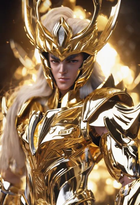 Sagittarius Golden Saint Seiya，Close-up，of a real，Facial features are carefully depicted，Realistic skin texture，Dark style，depth of fields，high light，Real light，Ray traching，oc rendered，Hyper-realistic，best qualtiy，8K，Works of masters，super-fine，Detailed p...