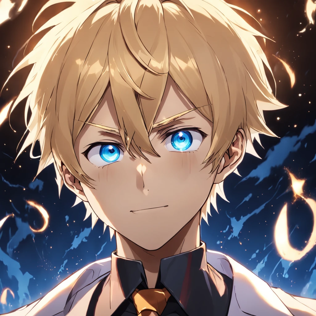 Anime boy with blue eyes and tie staring at the camera - SeaArt AI