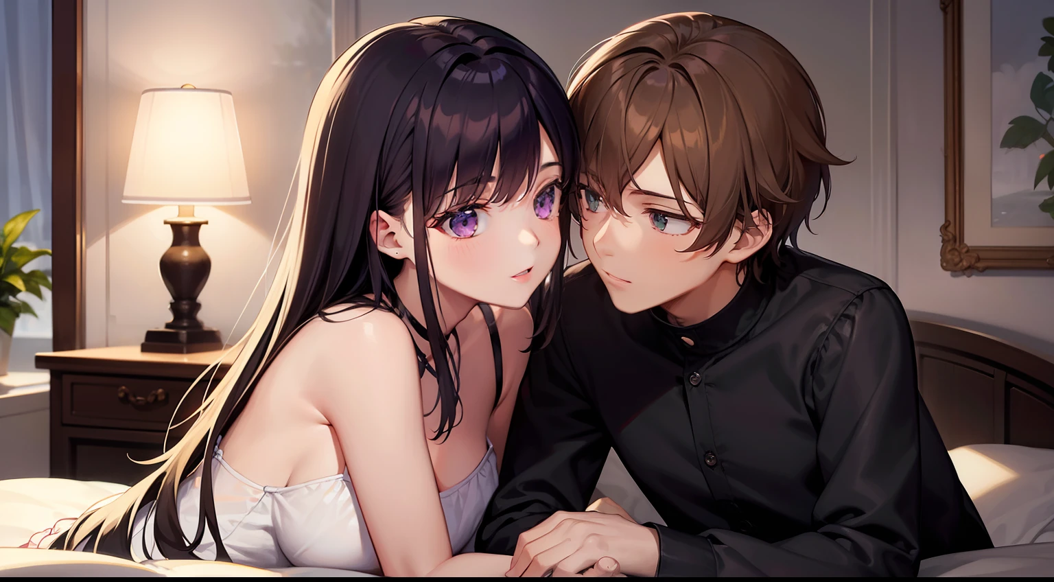 Anime couple in bed with eyes closed and eyes closed - SeaArt AI