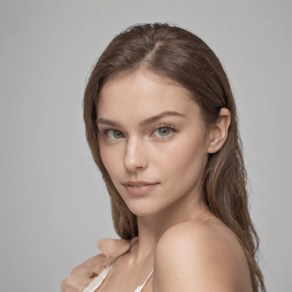 A close up of a woman with long hair wearing a gray top - SeaArt AI