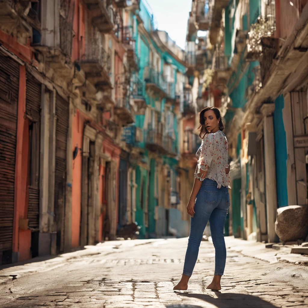 Araffe woman standing in a narrow alley with buildings in the background -  SeaArt AI