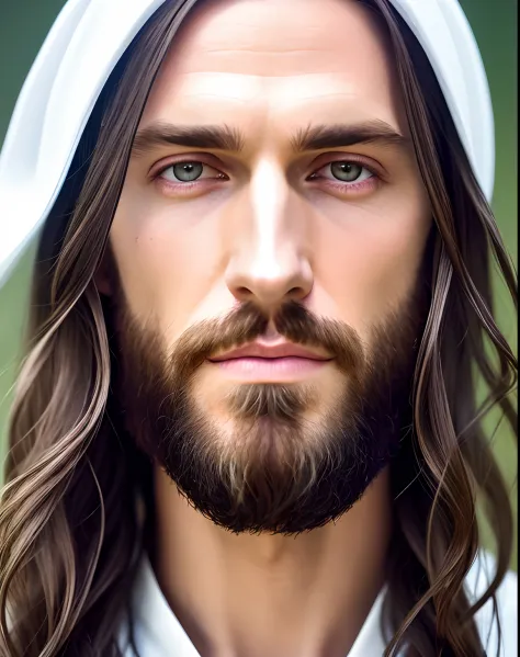 (symmetry),centered,a ((close)) up portrait,(Jesus),a very thin white man with long hair and a beard,wearing a long white robe,35mm,natural skin,clothes  detail, 8k texture, 8k, insane details, intricate details, hyperdetailedhighly detailed,realistic,soft...