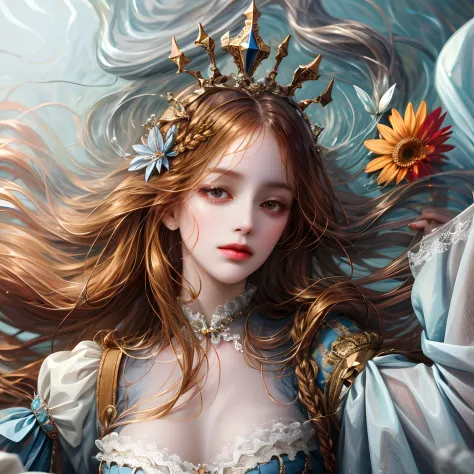 (absurdres, highres, ultra detailed), 1girl, solo, mature, (long hair), Baroque, dress, long sleeve, elegant, holy, colorful, hi...