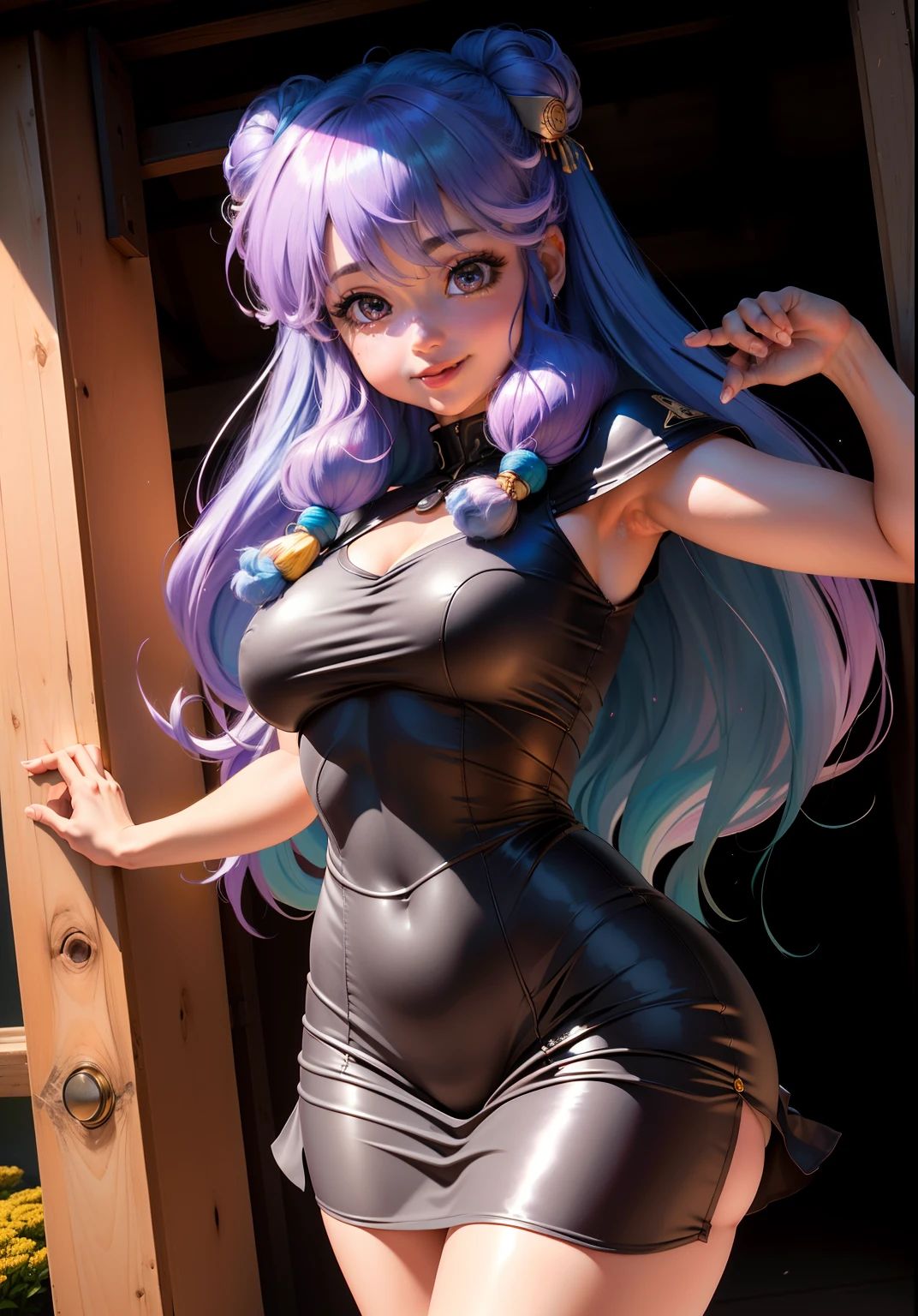 (shampoowaifu: 1), Beautiful, smile, pose casual, lilac hair,  provocative,challenging eyes, bright Eyes, chinese short suit, Red dress, smile felicidad 

(realist: 1.2), (realism), (masterpiece: 1.2), (Best Quality), (ultra detailed), (8k, 4k, Intricate), (full body shot: 1), (85 mm), light particles, (Very detailed: 1.2), (detailed face: 1.2), (degraded), colorful and detailed lilac eyes

(Japanese Garden House)(detailed background), (Angle Dynamic: 1.2), (dynamic  pose: 1.2),