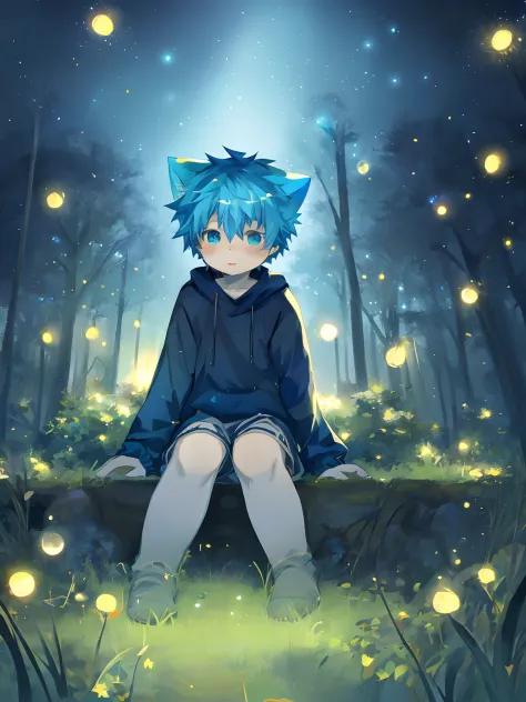 anime boy sitting on grass looking at the stars, kaworu nagisa, offcial art, official fanart, official anime still, sitting in a...