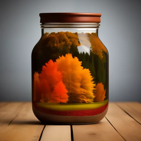 Realistic photo of autumn in a bottle