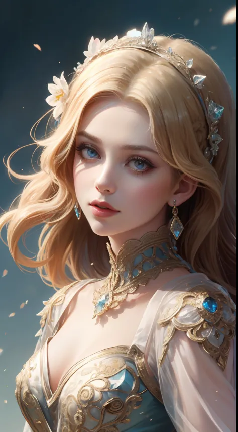tmasterpiece，Highest high resolution，Dynamic bust of a beautiful royal maiden，Delicate blonde braided hair，Blue clear eyes，The h...