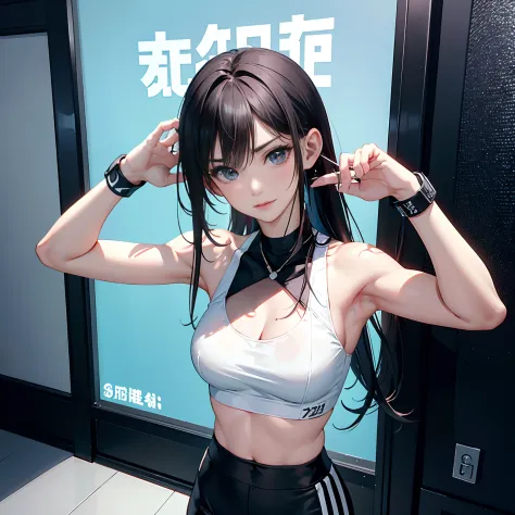 1.	Idade: 22 years old
	2.	big breasts body: 168 cm
	3.	hairstyle on: poneyTail、brunette color hair，Hair length to the middle of the back,,,
	4.	face: Serious and、Sharp eyes。The eyebrows are well shaped，with high cheekbones,
	5.	Body type: musculous，tonedb...