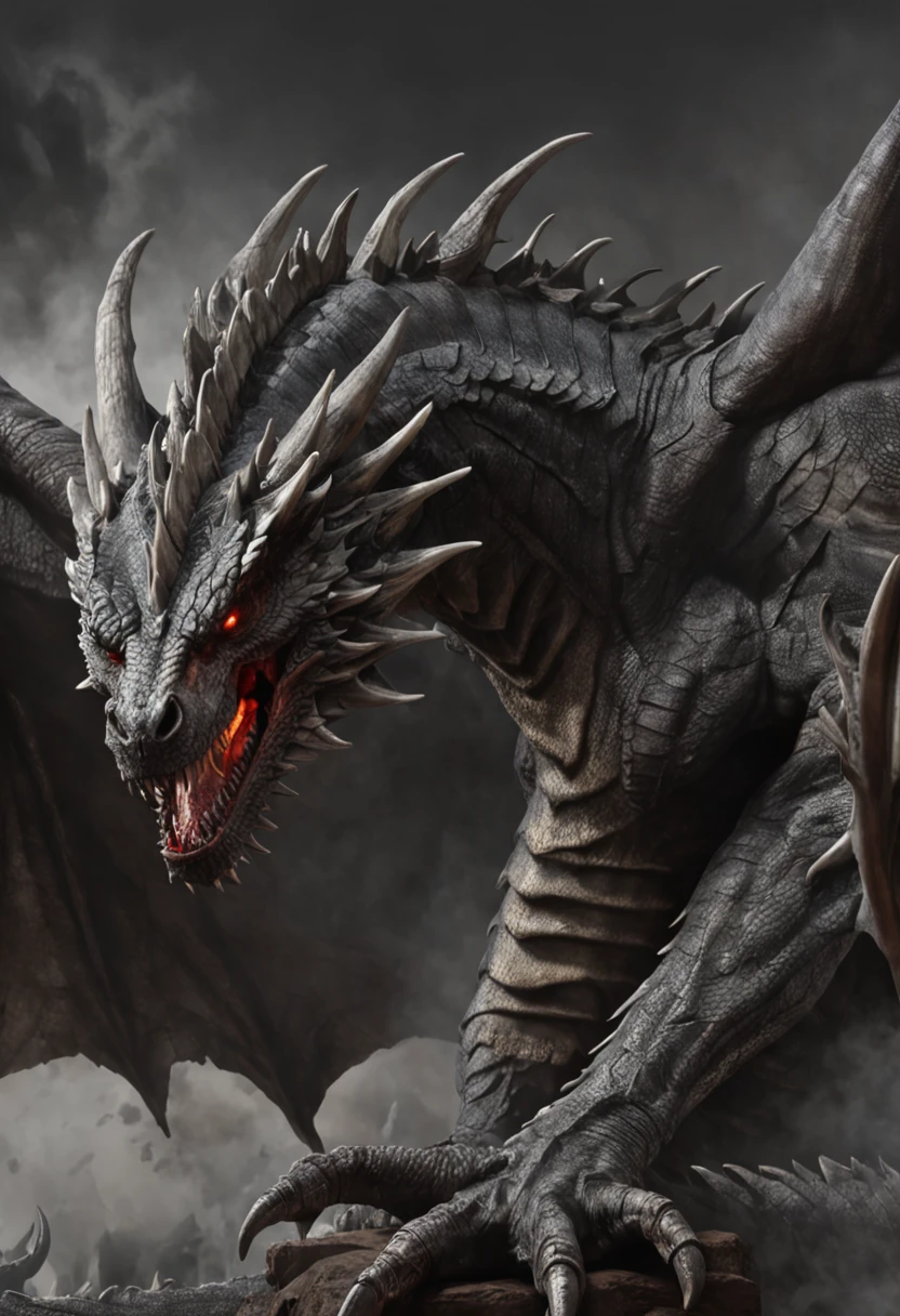 A close up of a dragon with red eyes and a large tail - SeaArt AI