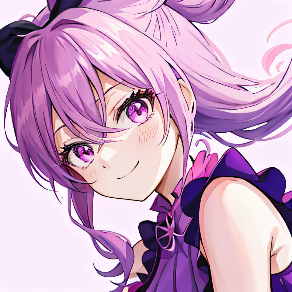 Anime girl aux cheveux violets et robe violette avec un arc - SeaArt AI