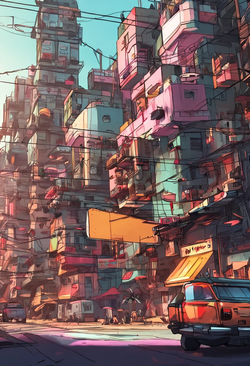 Anime city with a car and a bus on the street - SeaArt AI