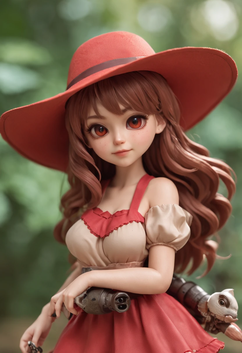 A close up of a doll with a hat and a dress - SeaArt AI