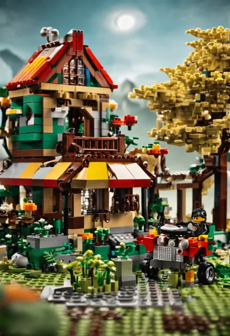 Lego brick scene，Heat and solar terms，Summer is getting cooler，farm land，ultra-realistic image，Real-world scenarios，8K分辨率，Meticulous and minimalist environment，The is very detailed，top-quality，artsy photography，Chinese pastoral style，Miniature scenes，Cinem...