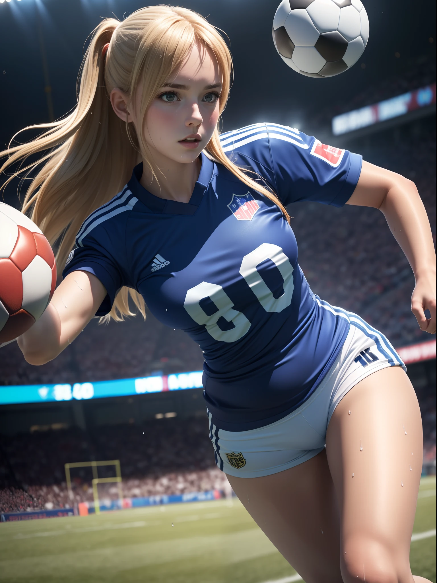 There is a woman that is playing soccer with a ball - SeaArt AI