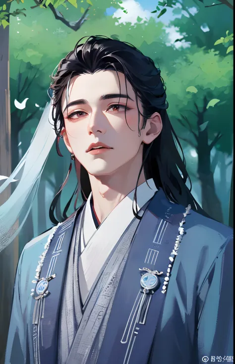 A close-up of a man in a robe and tie, Cai Xukun, Inspired by Zhang Han, xianxia hero, inspired by Wu Daozi, Inspired by Seki Do...