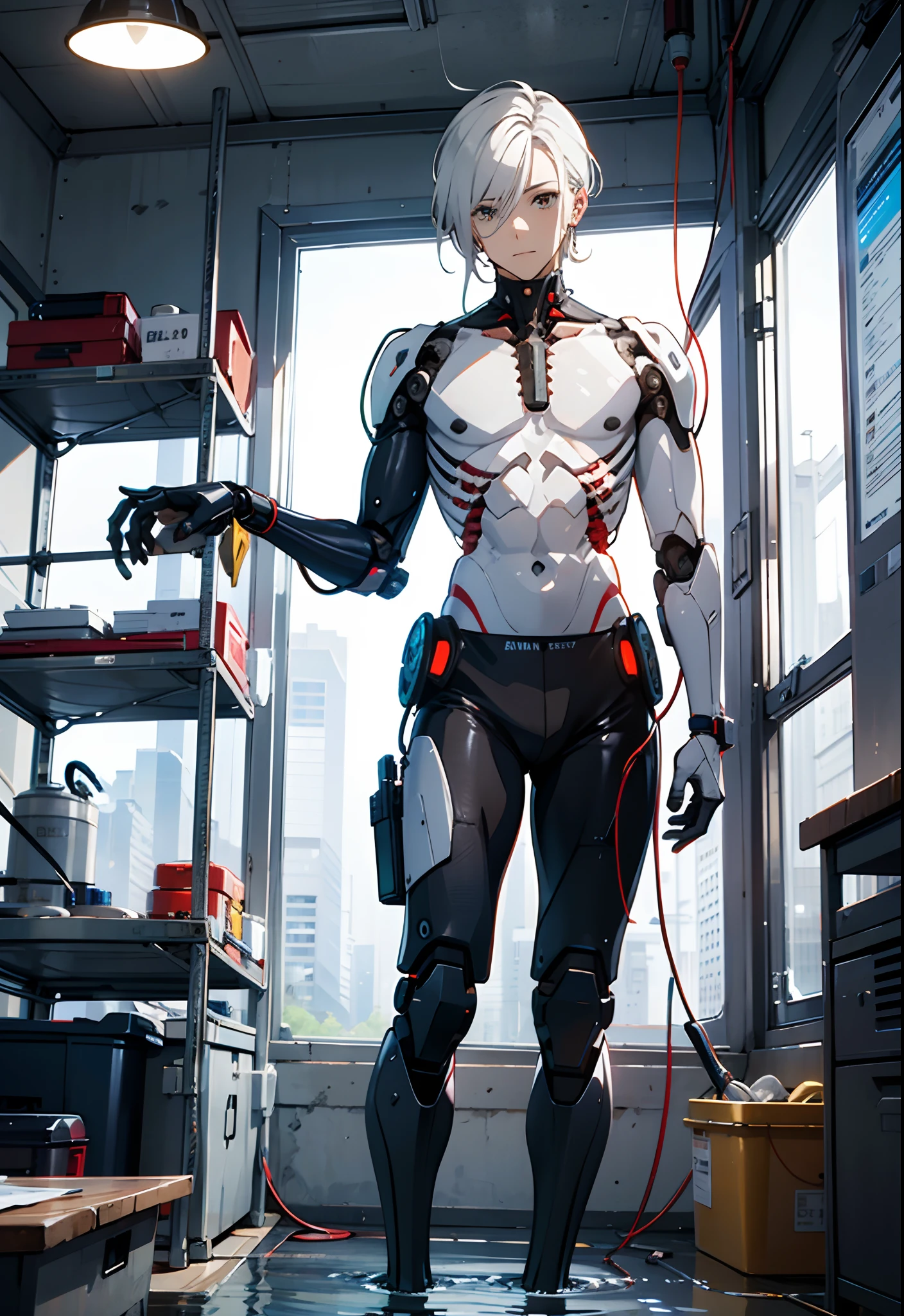 Anime character in a futuristic suit standing in a room - SeaArt AI