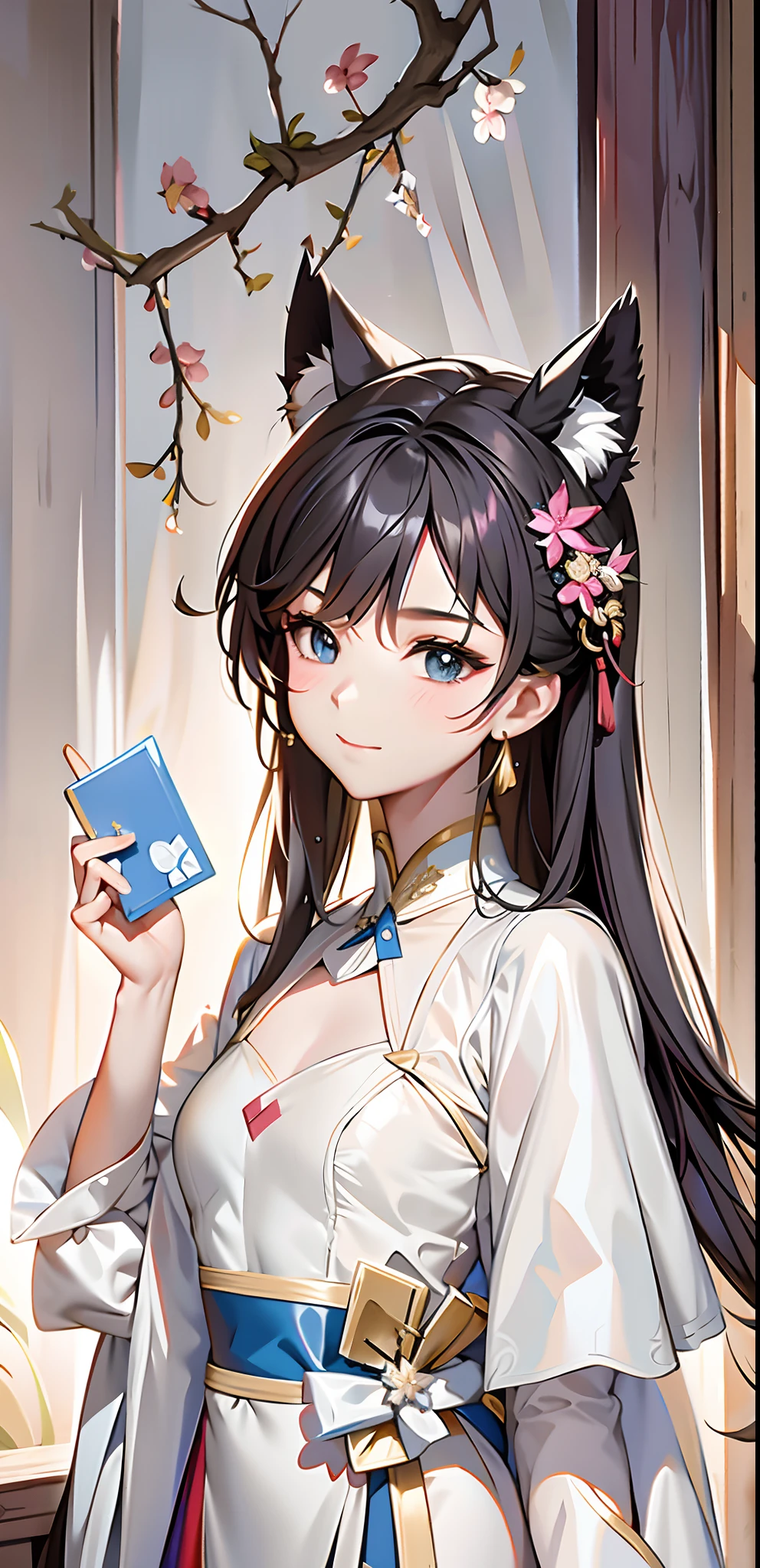 Anime girl in a kimono outfit holding a cell phone - SeaArt AI