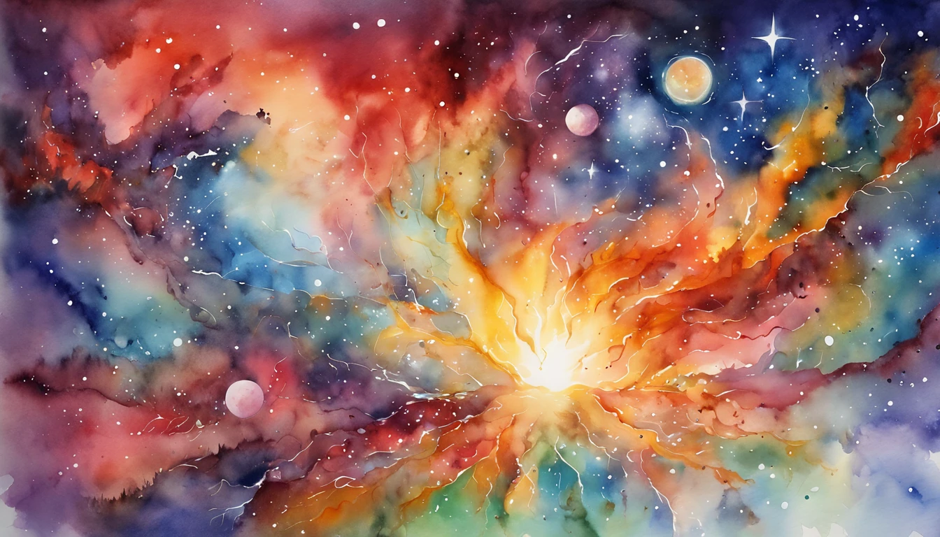 A celestial being emerges from the heart of a colorful nebula, its luminous form reflecting the vibrant hues of the cosmic expanse. Create an artwork that resonates with the awe and wonder of interstellar beauty