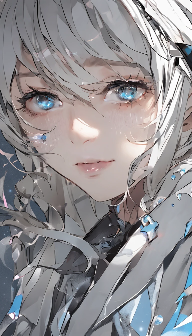 Anime girl with blue eyes and white hair with a black bow - SeaArt AI