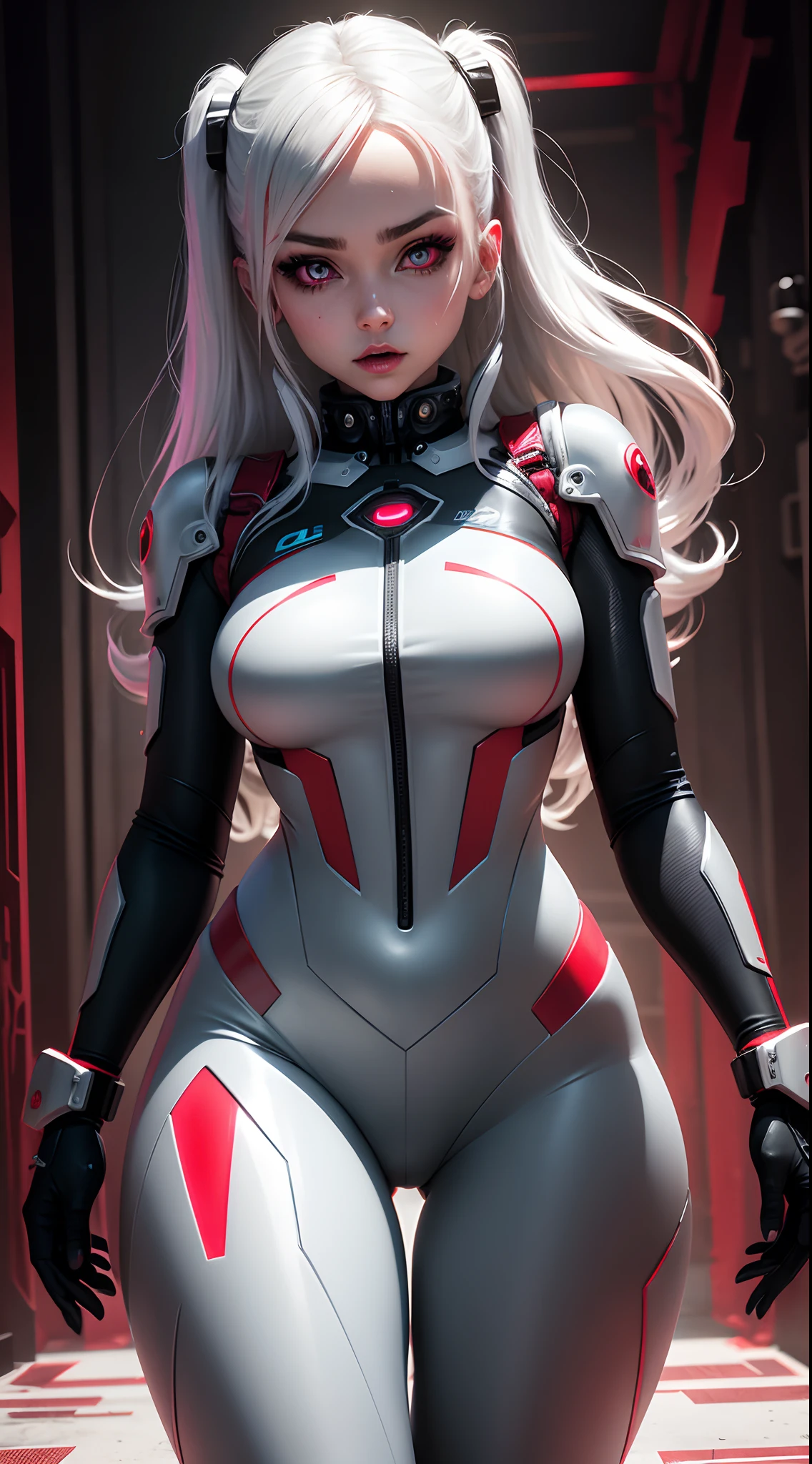 Cold cybergirl bust，Wear a blood-colored technology exoskeleton，The expression was cold，White eyeballs，super-fine，Fine high-tech oval composition，Beautiful image，Multiple monochromes，tmasterpiece，acurate，Accurate light and shadow