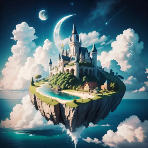 Island，sky，Moon，Fairy，Cloud