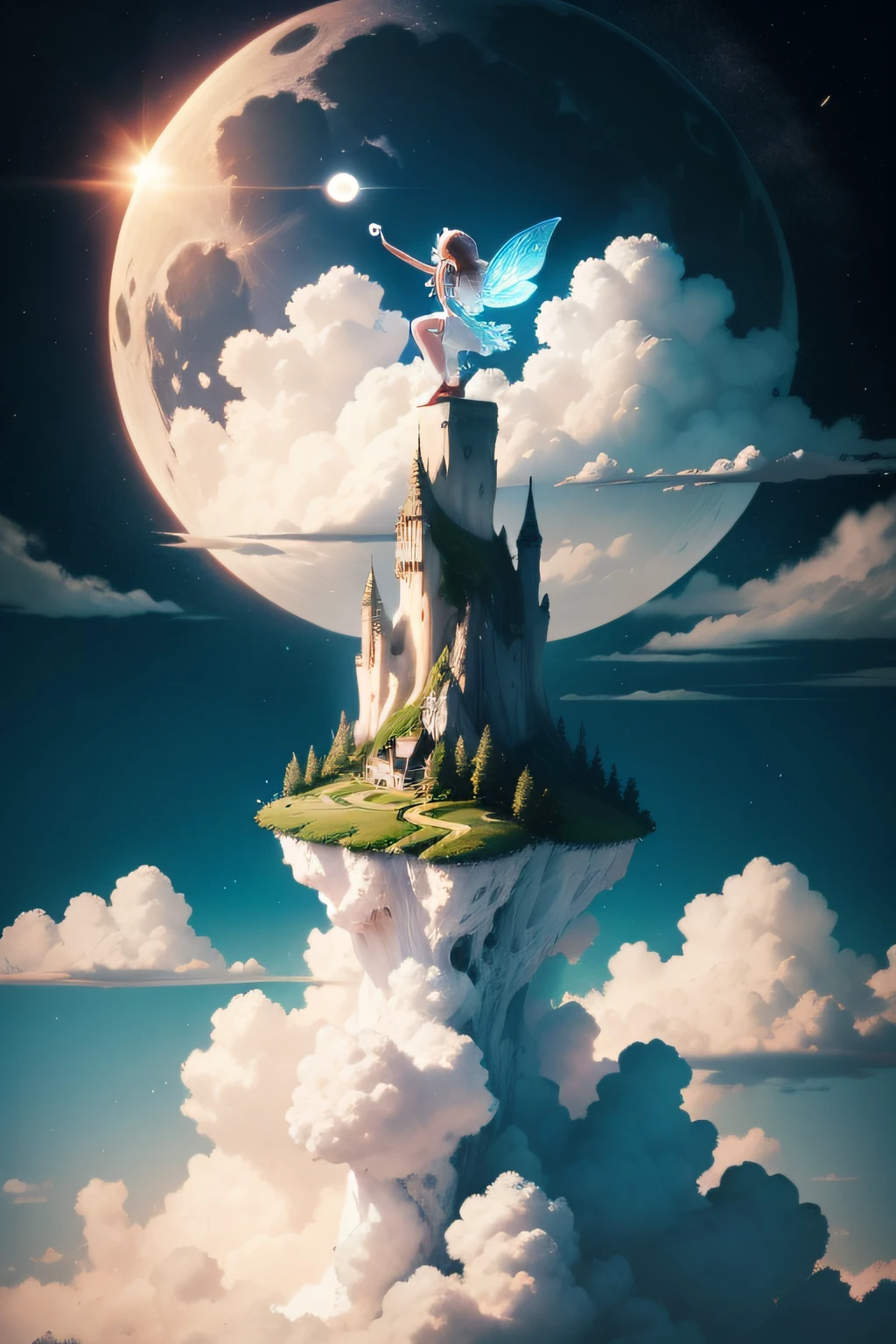 Island，sky，Moon，Fairy，Cloud