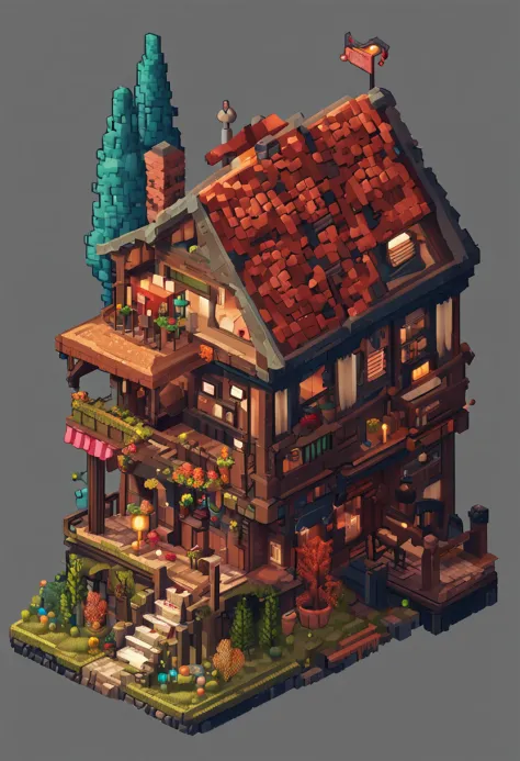 pixel art of a house in the woods, beautiful detailed pixel art, highly detailed and colored, super detailed color lowpoly art, detailed pixel art, ultra detailed game art, detailed pixel artwork, high detailed colors, detailed game art, 8k high quality de...