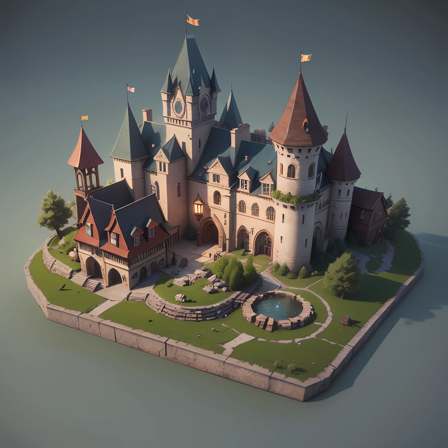 3d render of a cute Miniature Medieval kingdom, high detail, high quality sense,Premium studio light,Blender, Lumio, Arnold, 8k, hd, hq