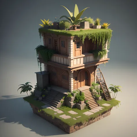 3d render of a stunning Miniature cute Mayan lost kingdom with climbing plants, high detail, high quality sense,Premium studio light,Blender, Lumio, Arnold, 8k, hd, hq