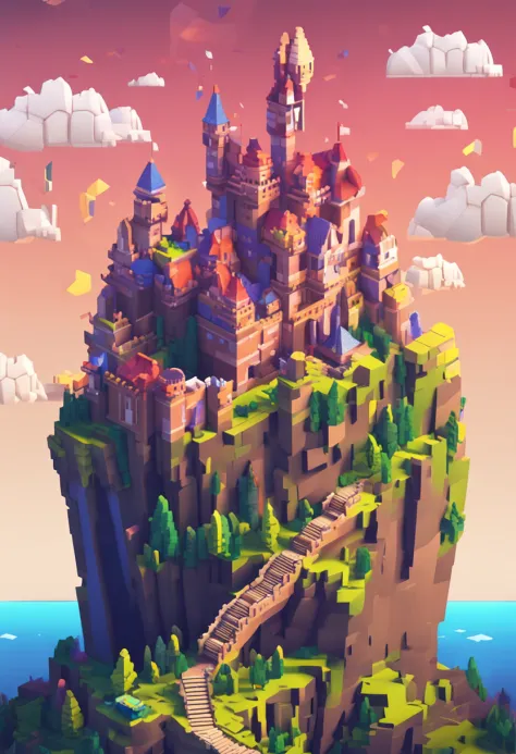 a close up of a pixel art style landscape with a castle, high quality voxel art, detailed pixel artwork, detailed pixel art, beautiful detailed pixel art, ultra detailed game art, isometric voxel art, voxel based world, voxel art, super detailed color lowp...