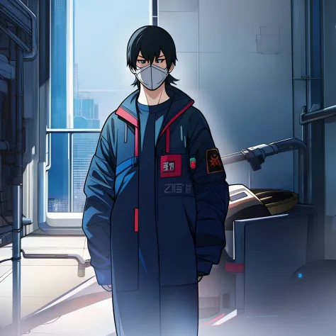 Sci-fi Ghost in the Shell, Akira, Cyberpunk style building interior, Lots of cables and pipes.
