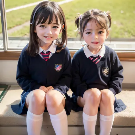 ((Primary school students in the first grade)), ((toddlers:1.1)),  white stockings,opening legs