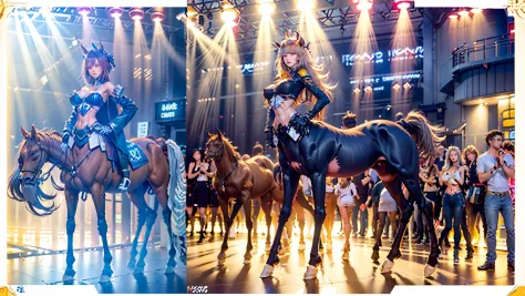A female centaur，She is famous in the multiverse，She is both a female centaur, half human, half horse, half horse，It is also a female Yingzhao。She blends both images，The first is：（（The head of the horse/neck/Shoulder these parts，Replaced with a beautiful f...