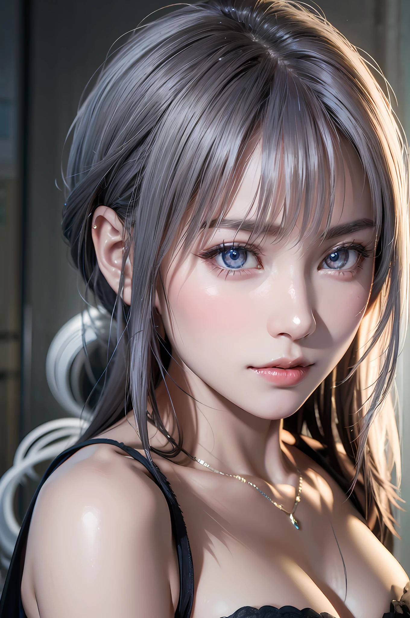 top-quality、8K Masterpiece、超A high resolution、(Photorealsitic:1.3)、Raw photo、女の子1人、silver white hair、glowy skin、1 Cyberpunk Super Beautiful Soldier、((super realistic details))、portlate、globalillumination、Shadow、octan render、8K、ultrasharp、beauty breast、Raw skin is exposed in cleavage、metals、cold color、、highly intricate detail、Realistic light、CGSoation Trends、Beautiful eyes、radiant eyes、Facing the camera、neon details、