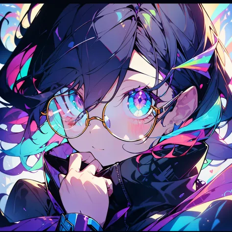 ORIGINAL CHARACTER, ABSTRACT, COLORFUL, 1GIRL, SOLO, GLASSES, CYBERPUNK, MASTERPIECE,best quality, extremely detailed face, perfect lighting, nice hands, perfect hands, DETAILED EYES, SUPER DETAILED EYES, COLORFUL EYES, BANDAGE IN NOSE, VERY COLORFUL EYES,...