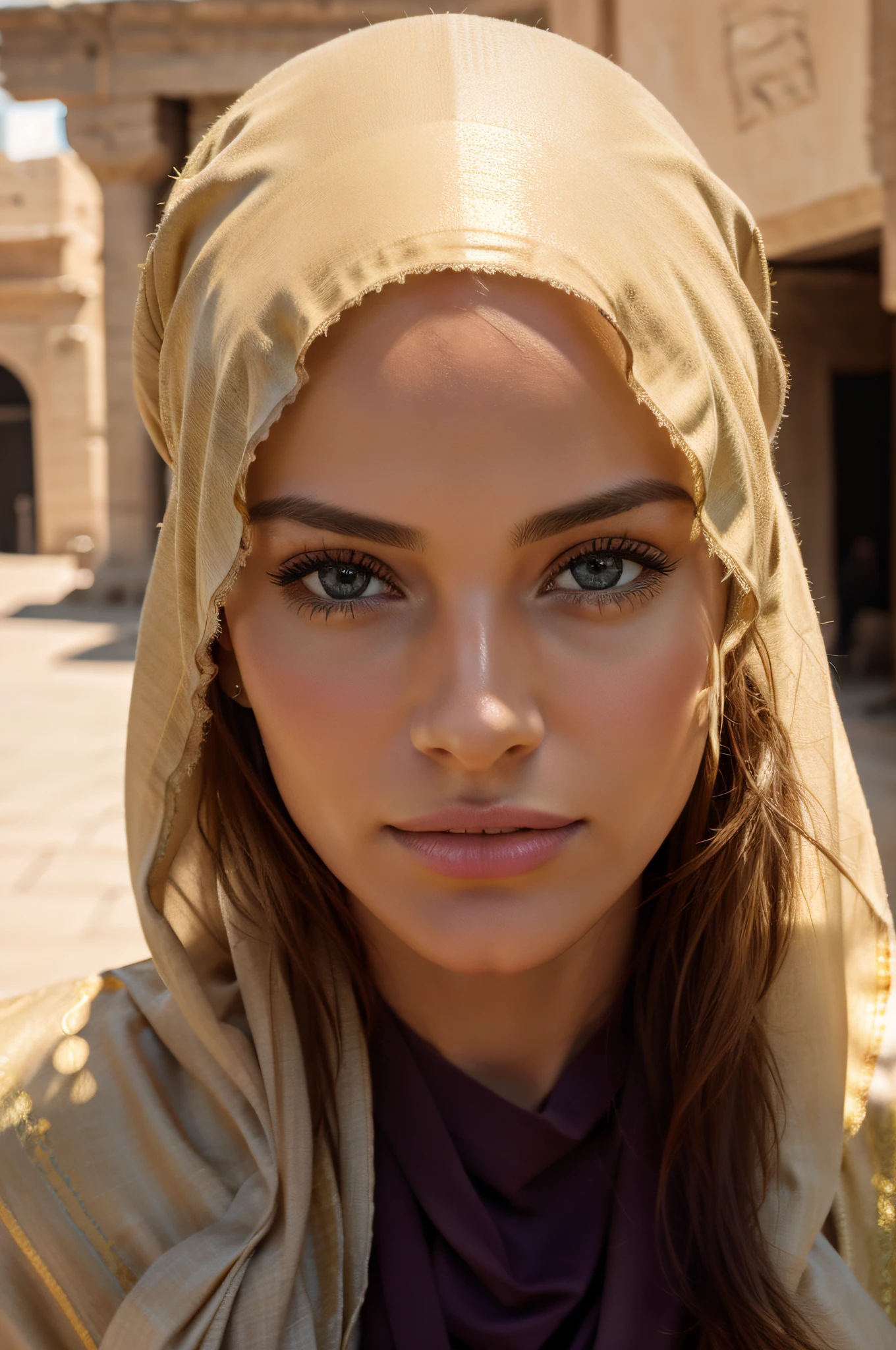 A close up of a woman wearing a headscarf and a scarf - SeaArt AI