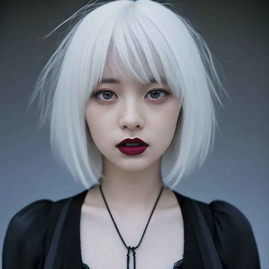 In gothic fashion Ephemeral expression No laughter Watching the viewer Highest image quality、White hair color