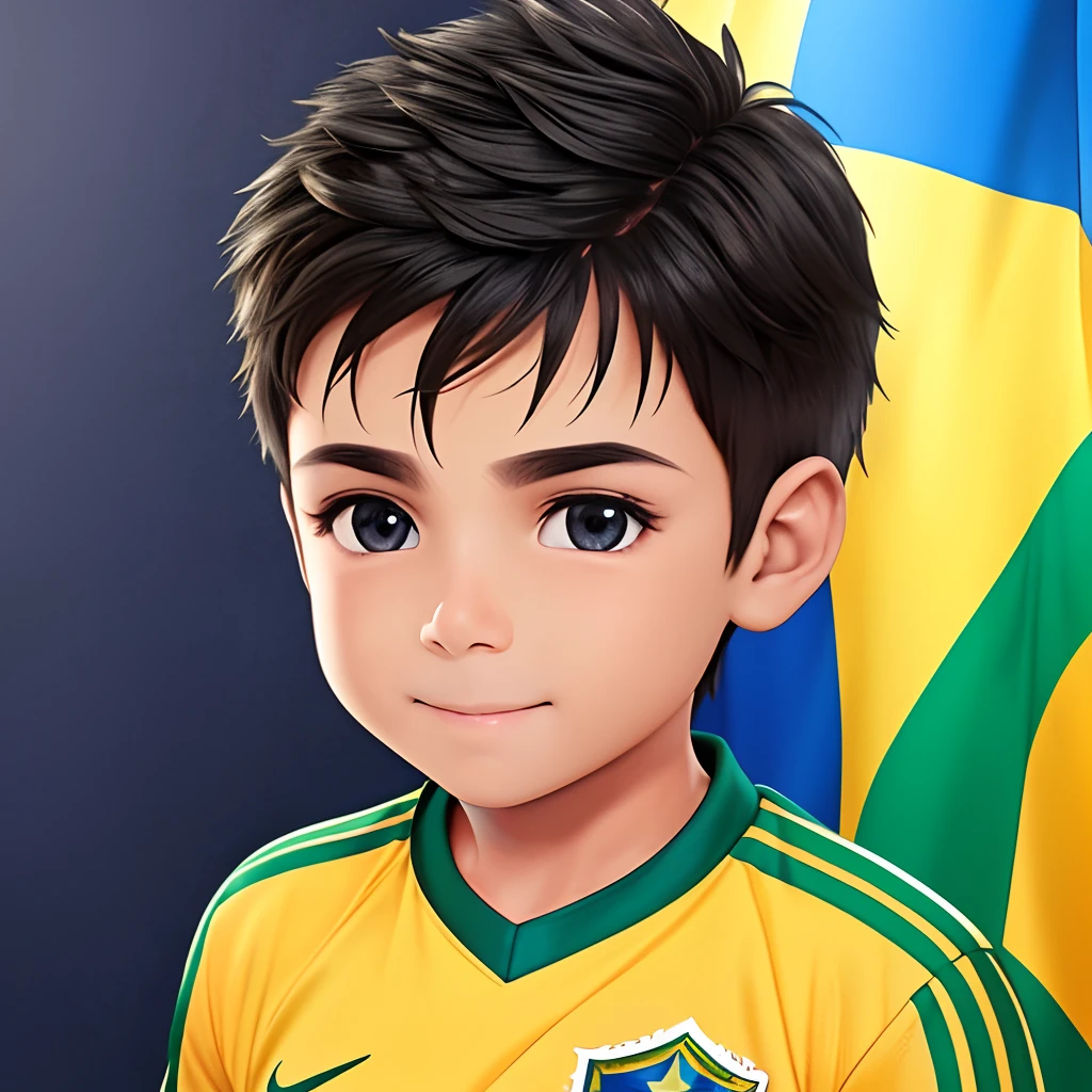 Realistic 4K ultra real estate boy in Brazil Jersey little boy cute handsome dashing Kali hair hair full boy real Jersey of Brazil with 5 Star