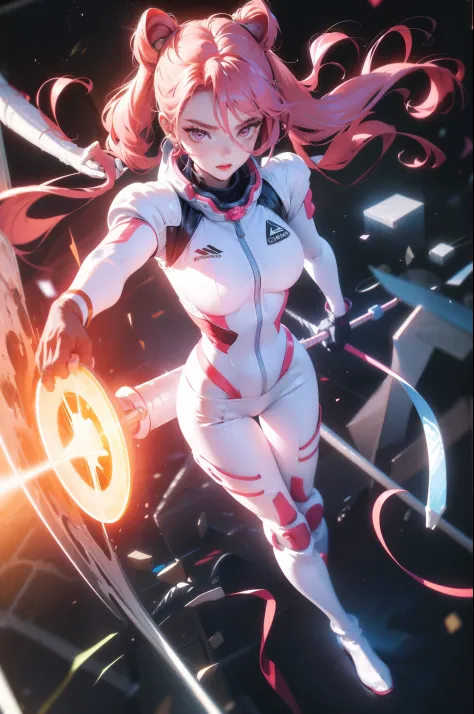 （tmasterpiece：1.3），（best qualtiy：1.3），。.3D，8K，.1girll，独奏，Pink hair，Pink eyes，shelmet，full bodyesbian，Spacesuit，tightsuit，mitts，standing on your feet，Q version