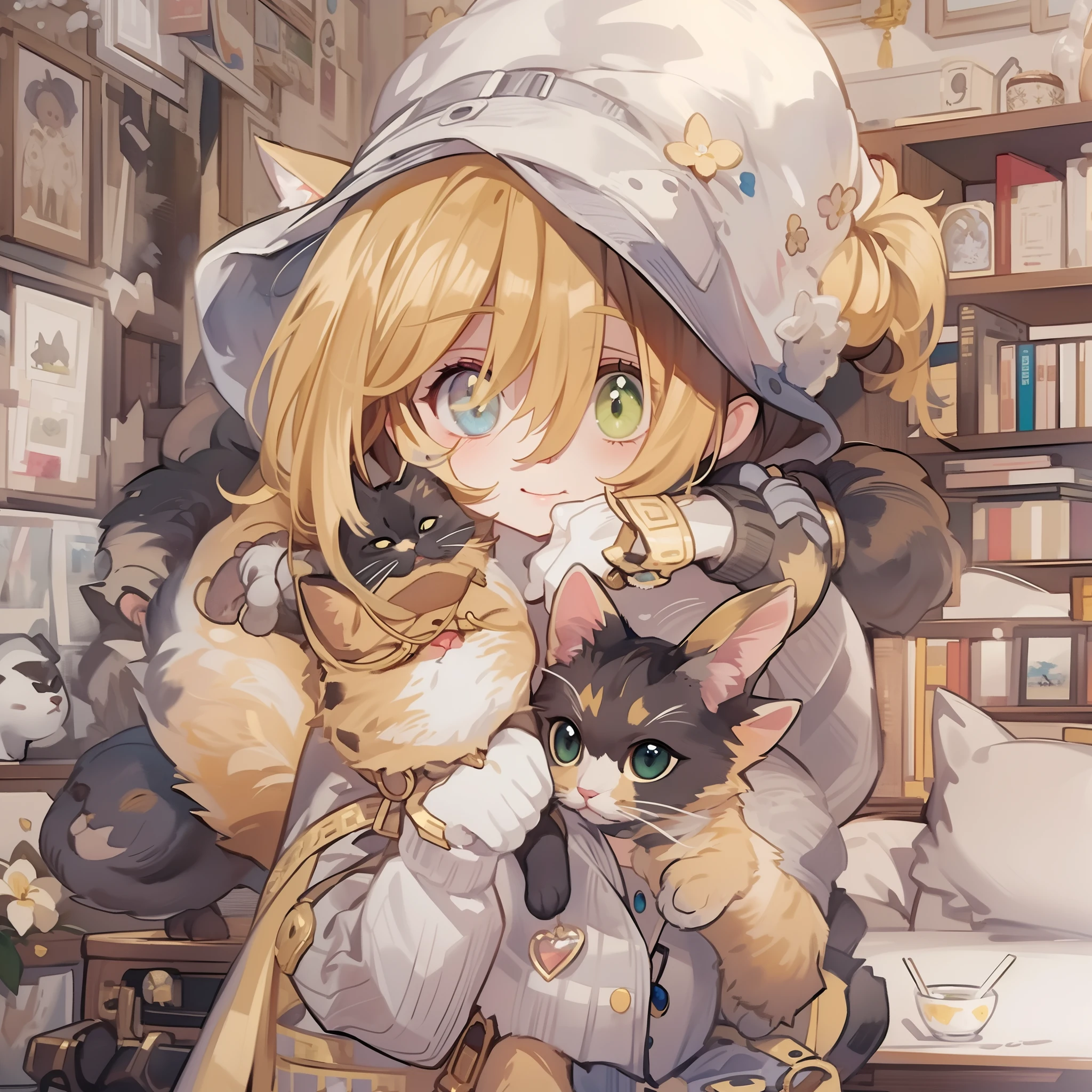 （（Awesome Backgrounds 1.5））((Best quality1.2))、((Masterpiece 1.2))、watercolor paiting、((Fashionable clothes))、((Take a cute cat 1.5))、